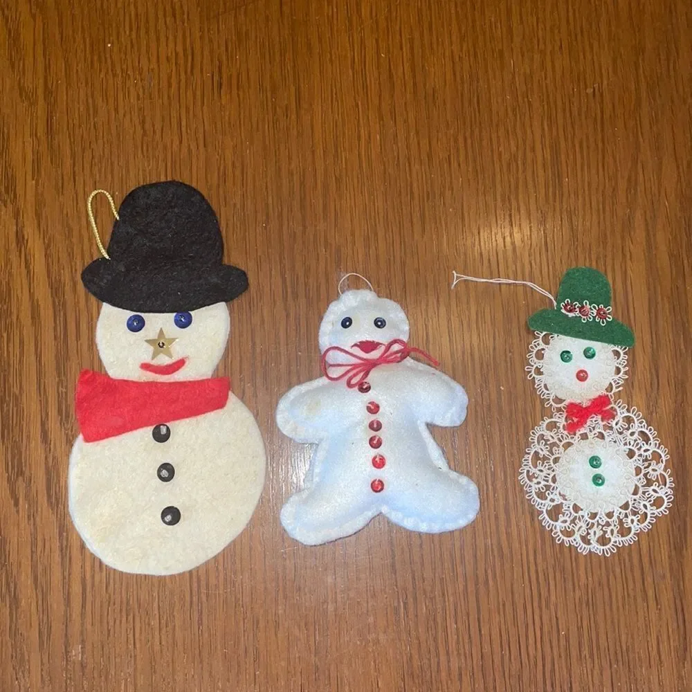 Collection of 3 homemade/handmade‎ snowman Christmas tree ornaments